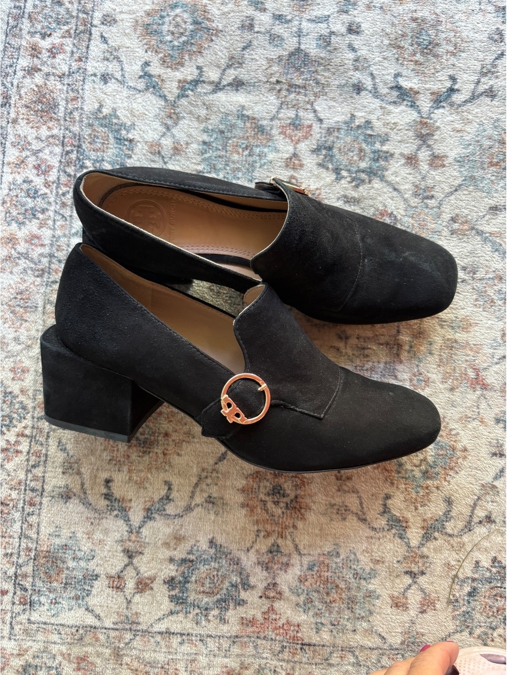 Womens Black & Gold size 6.5 Tory Burch Block Heel Loafers